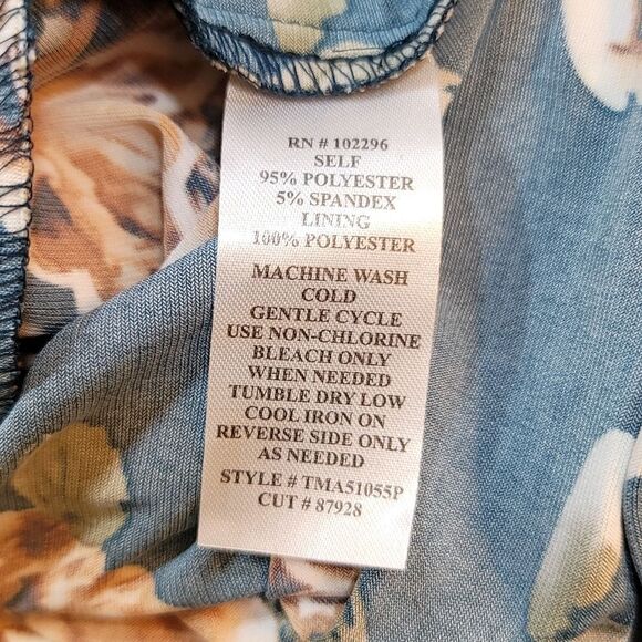 BRAND NEW CONNECTED APPAREL FLORAL COLORBLOCK RUCHED SIDE DESIGN 3/SLEEVE DRESS - Picture 14 of 15